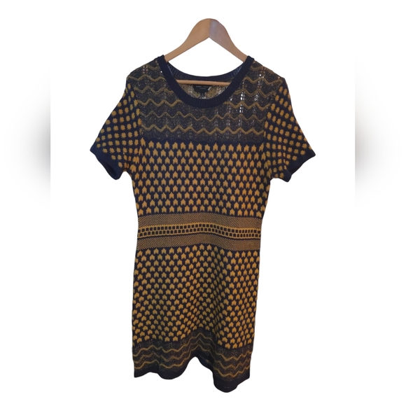Romeo + Juliet - Patterned Knit Midi Dress Yellow & Navy EUC - Picture 2 of 9